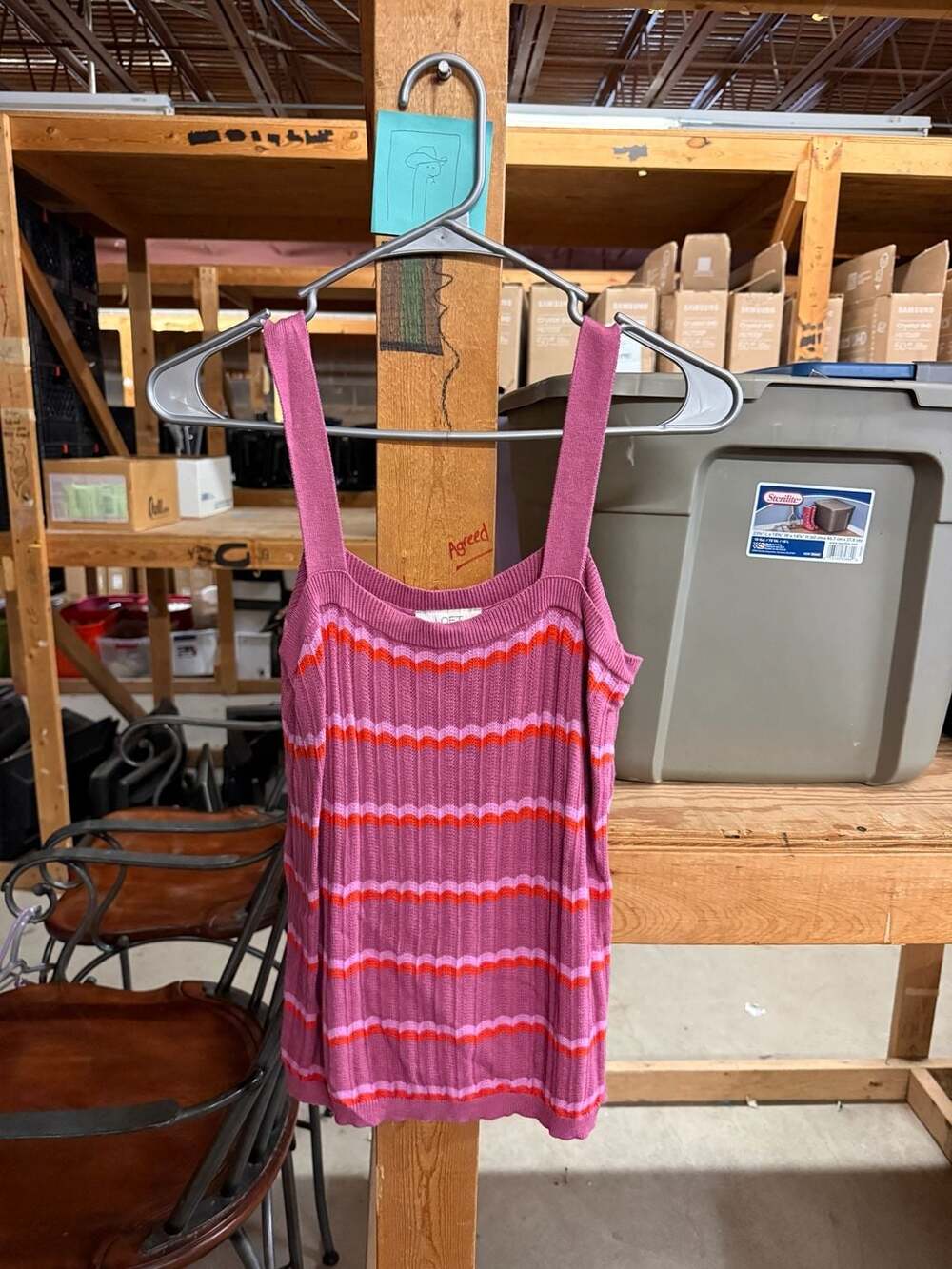 Loft Outlet Striped Knit Tank Top Size M Pink Orange Scoop Neck